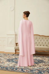 Piroska Pink Pearl Trim Shawl Detail Maxi Dress