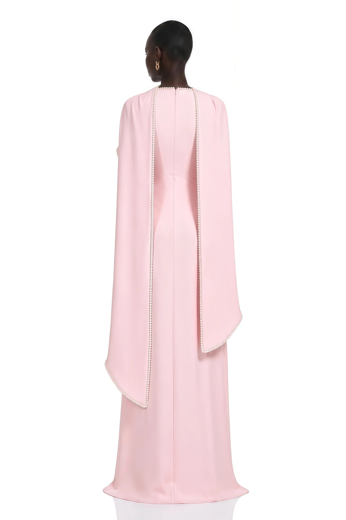 Piroska Pink Pearl Trim Shawl Detail Maxi Dress