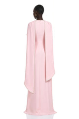 Piroska Pink Pearl Trim Shawl Detail Maxi Dress
