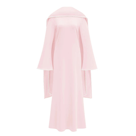 Laney Maxi Dress Pink Pearl Trim Shawl Detail
