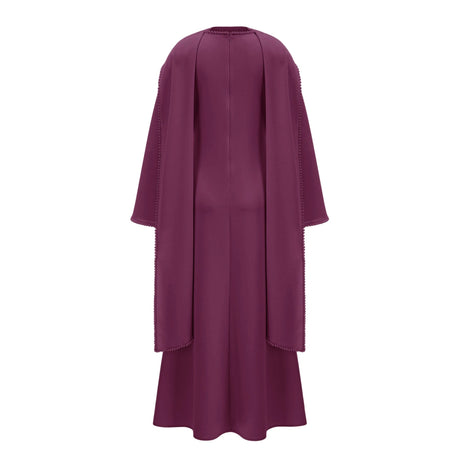 Isabella Maxi Dress Purple Pearl Trim Shawl Detail