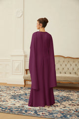 Piroska Purple Pearl Trim Shawl Detail Maxi Dress