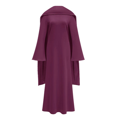 Isabella Maxi Dress Purple Pearl Trim Shawl Detail