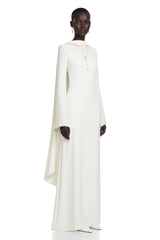 Piroska White Pearl Trim Shawl Detail Maxi Dress