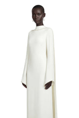Piroska White Pearl Trim Shawl Detail Maxi Dress
