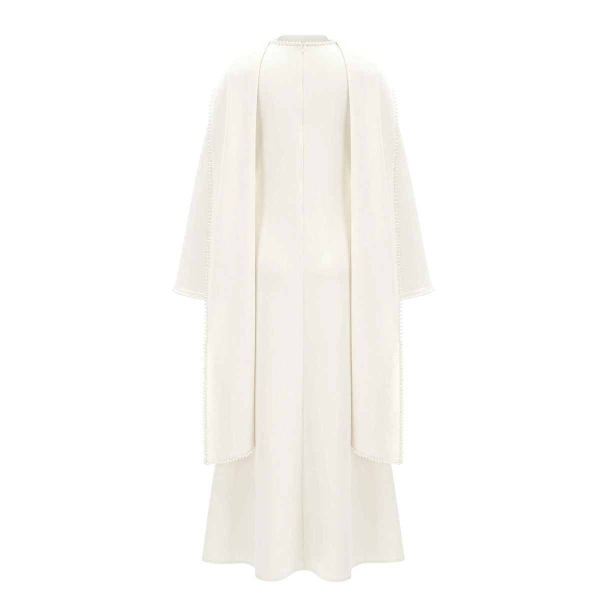 Piroska White Pearl Trim Shawl Detail Maxi Dress