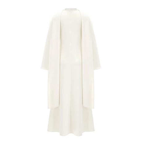 Silvana Maxi Dress White Pearl Trim Shawl Detail