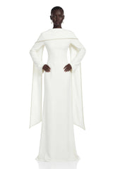Piroska White Pearl Trim Shawl Detail Maxi Dress