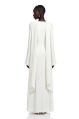 Piroska White Pearl Trim Shawl Detail Maxi Dress