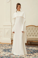 Piroska White Pearl Trim Shawl Detail Maxi Dress