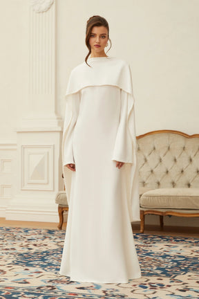 Piroska White Pearl Trim Shawl Detail Maxi Dress