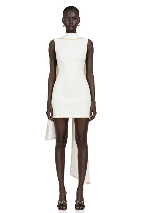 Filomena Mini Dress White Sleeveless Pearl Trim