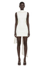 Piroska White Sleeveless Pearl Trim Mini Dress