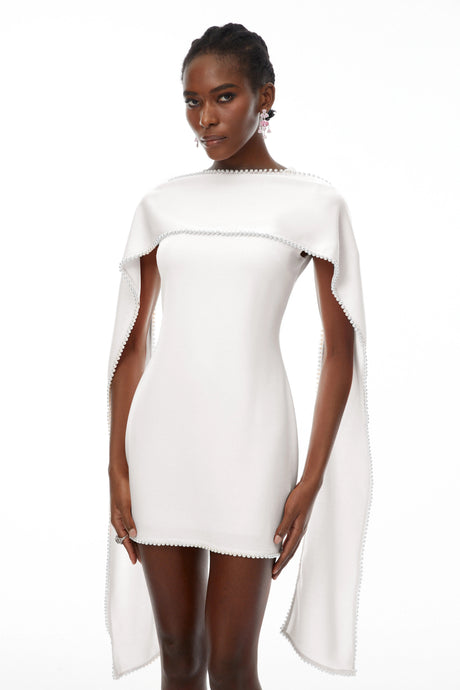 Clarissa Mini Dress White Sleeveless Pearl Trim