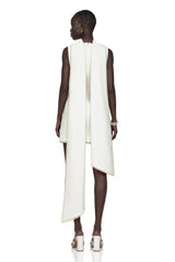 Piroska White Sleeveless Pearl Trim Mini Dress