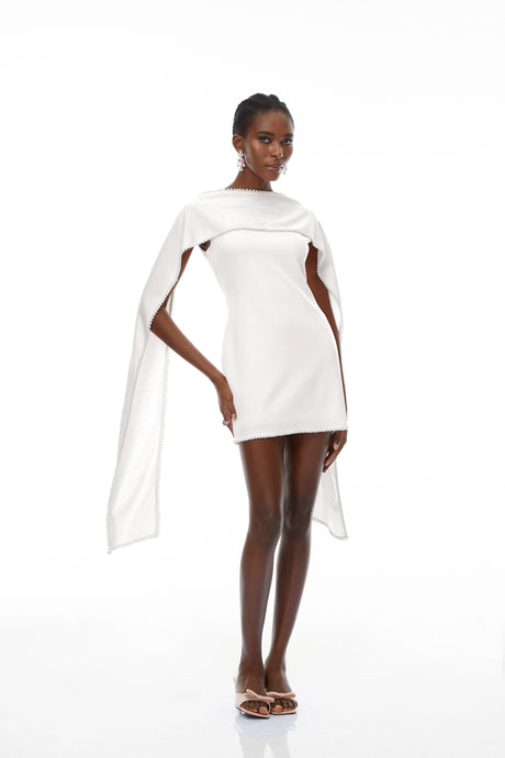 Clarissa Mini Dress White Sleeveless Pearl Trim