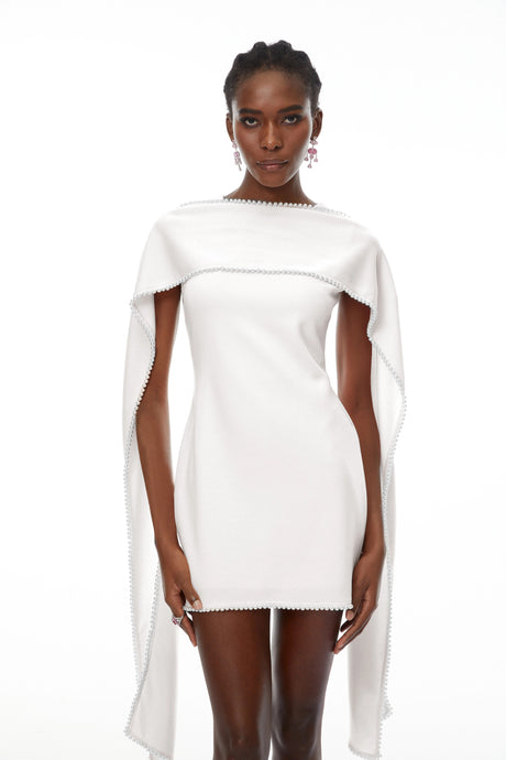Clarissa Mini Dress White Sleeveless Pearl Trim
