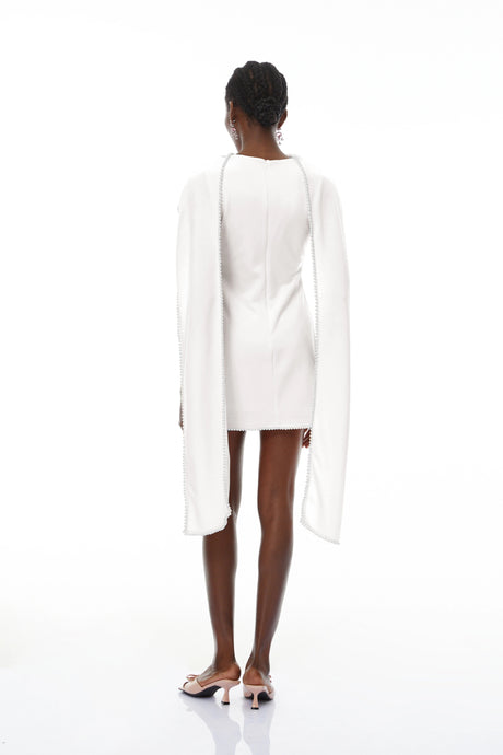 Clarissa Mini Dress White Sleeveless Pearl Trim