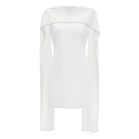 Piroska White Sleeveless Pearl Trim Mini Dress