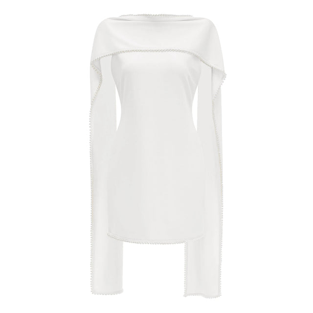 Piroska White Sleeveless Pearl Trim Mini Dress