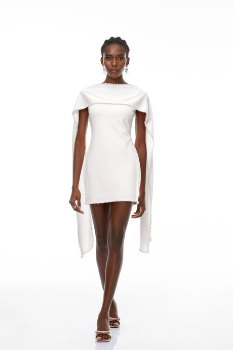 Clarissa Mini Dress White Sleeveless Pearl Trim