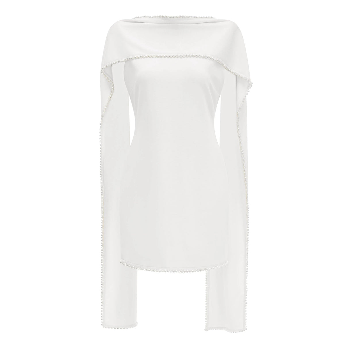 Piroska White Sleeveless Pearl Trim Mini Dress