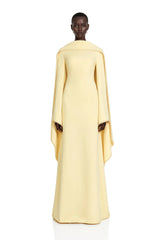 Piroska Yellow Pearl Trim Shawl Detail Maxi Dress