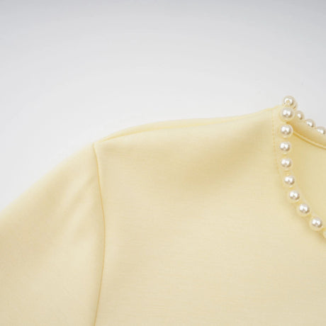 Marina Maxi Dress Yellow Pearl Trim Shawl Detail