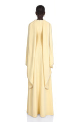 Piroska Yellow Pearl Trim Shawl Detail Maxi Dress