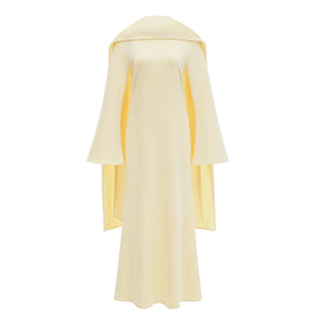 Piroska Yellow Pearl Trim Shawl Detail Maxi Dress