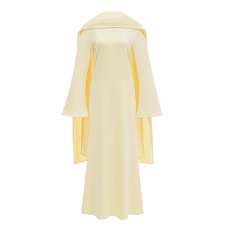 Myla Maxi Dress Yellow Pearl Trim Shawl Detail