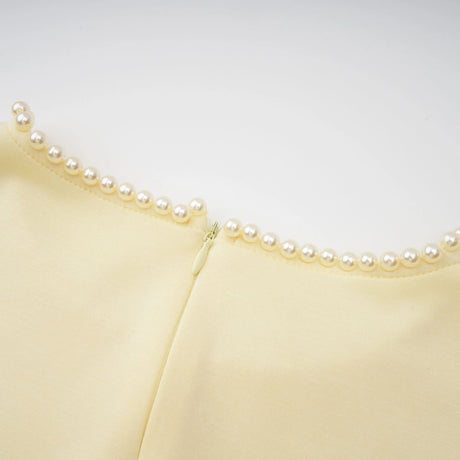 Marina Maxi Dress Yellow Pearl Trim Shawl Detail