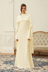 Piroska Yellow Pearl Trim Shawl Detail Maxi Dress