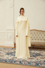 Piroska Yellow Pearl Trim Shawl Detail Maxi Dress