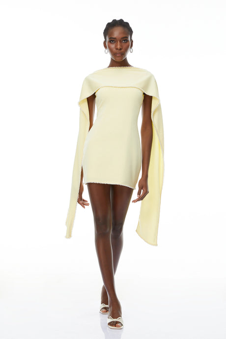 Hazel Mini Dress Yellow Sleeveless Pearl Trim