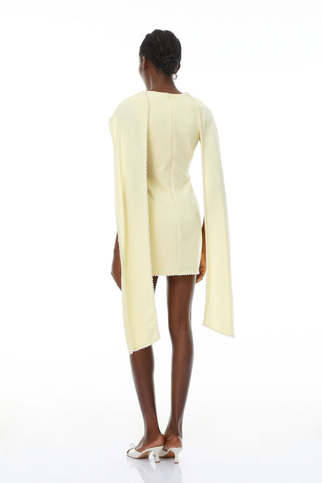Hazel Mini Dress Yellow Sleeveless Pearl Trim