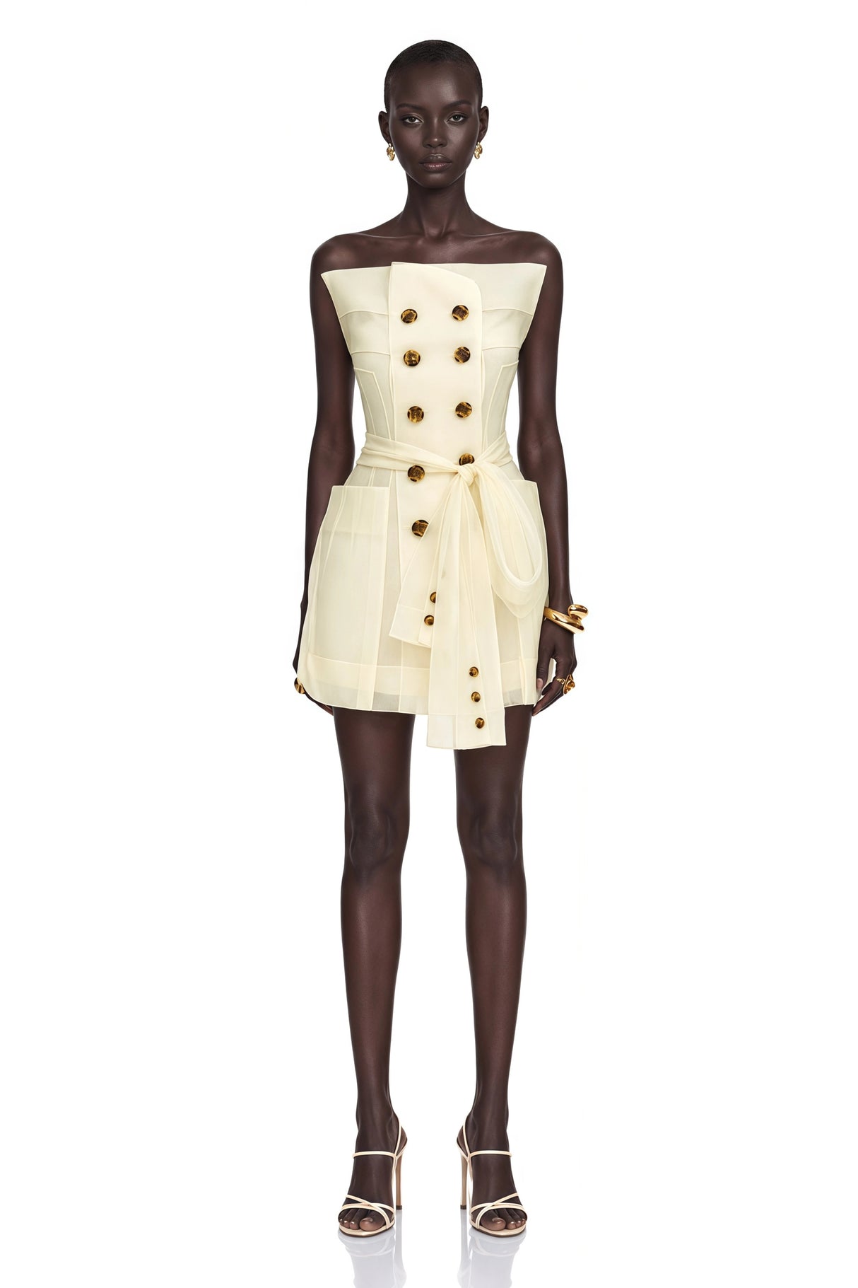 Polliana White Double Breasted Organza Mini Dress