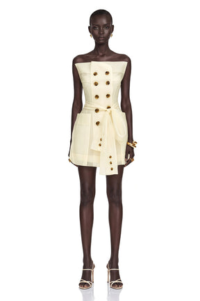 Polliana White Double Breasted Organza Mini Dress