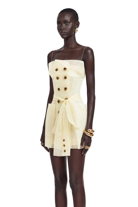 Allison Mini Dress White Double Breasted Organza