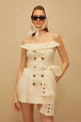 Polliana White Double Breasted Organza Mini Dress