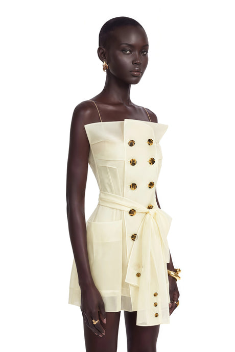Allison Mini Dress White Double Breasted Organza