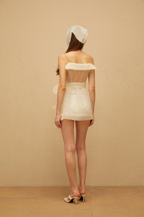 Meredith Mini Dress White Double Breasted Organza