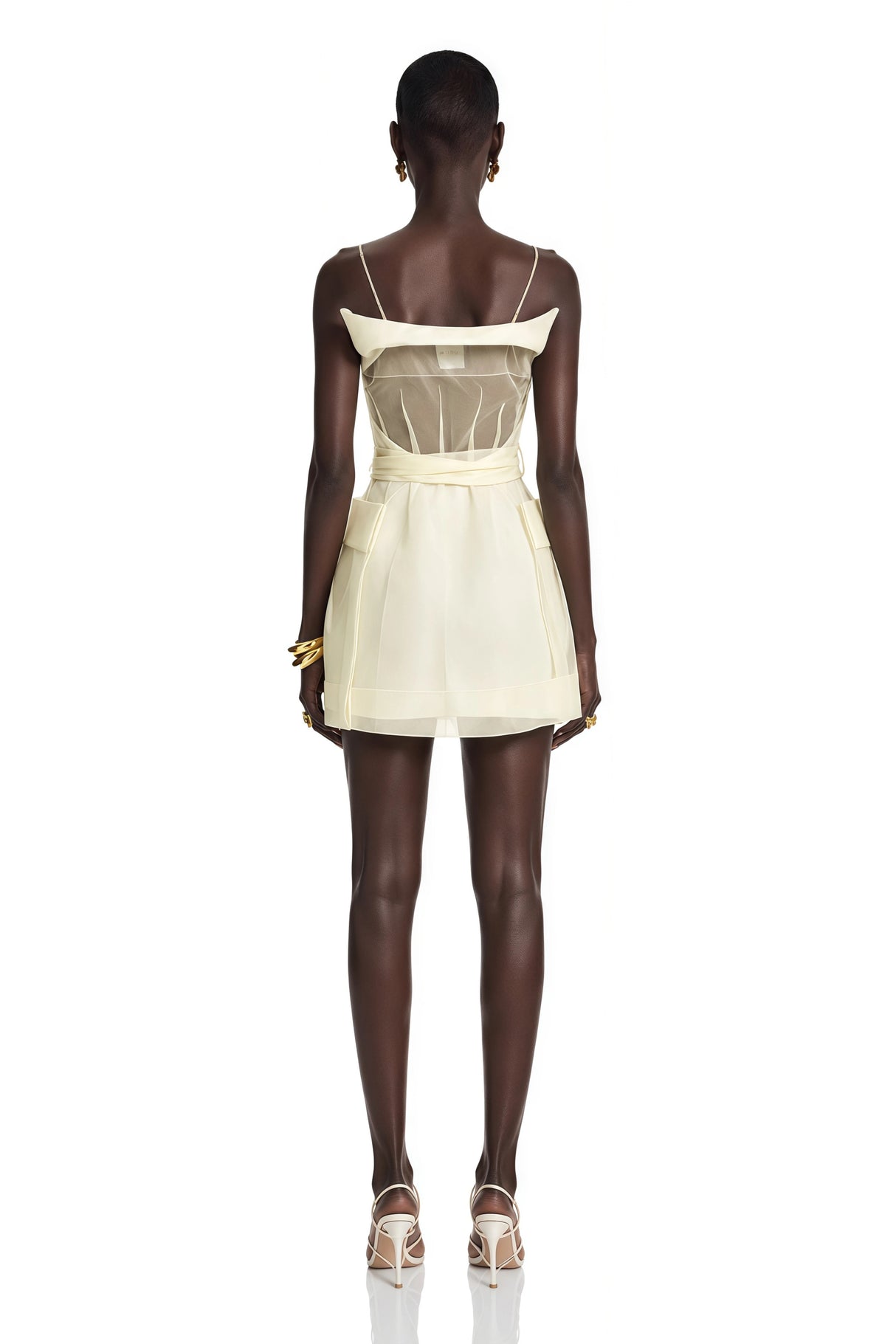 Polliana White Double Breasted Organza Mini Dress