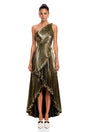 Pomeline Green Metallic One Shoulder HighLow Maxi Dress