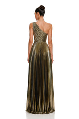 Pomeline Green Metallic One Shoulder HighLow Maxi Dress