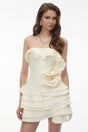 Poppy Neutral Off Shoulder Mini Dress with 3D Florals
