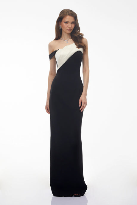 Arianna Maxi Dress Black One Shoulder Color Block