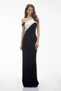 Priscila Black One Shoulder Color Block Maxi Dress