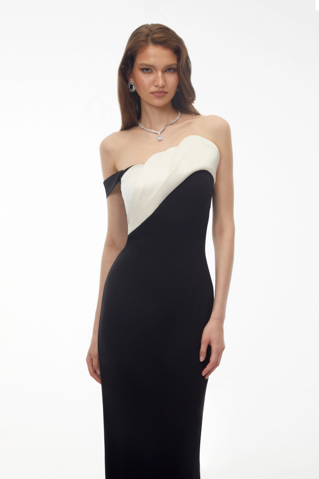 Priscila Black One Shoulder Color Block Maxi Dress