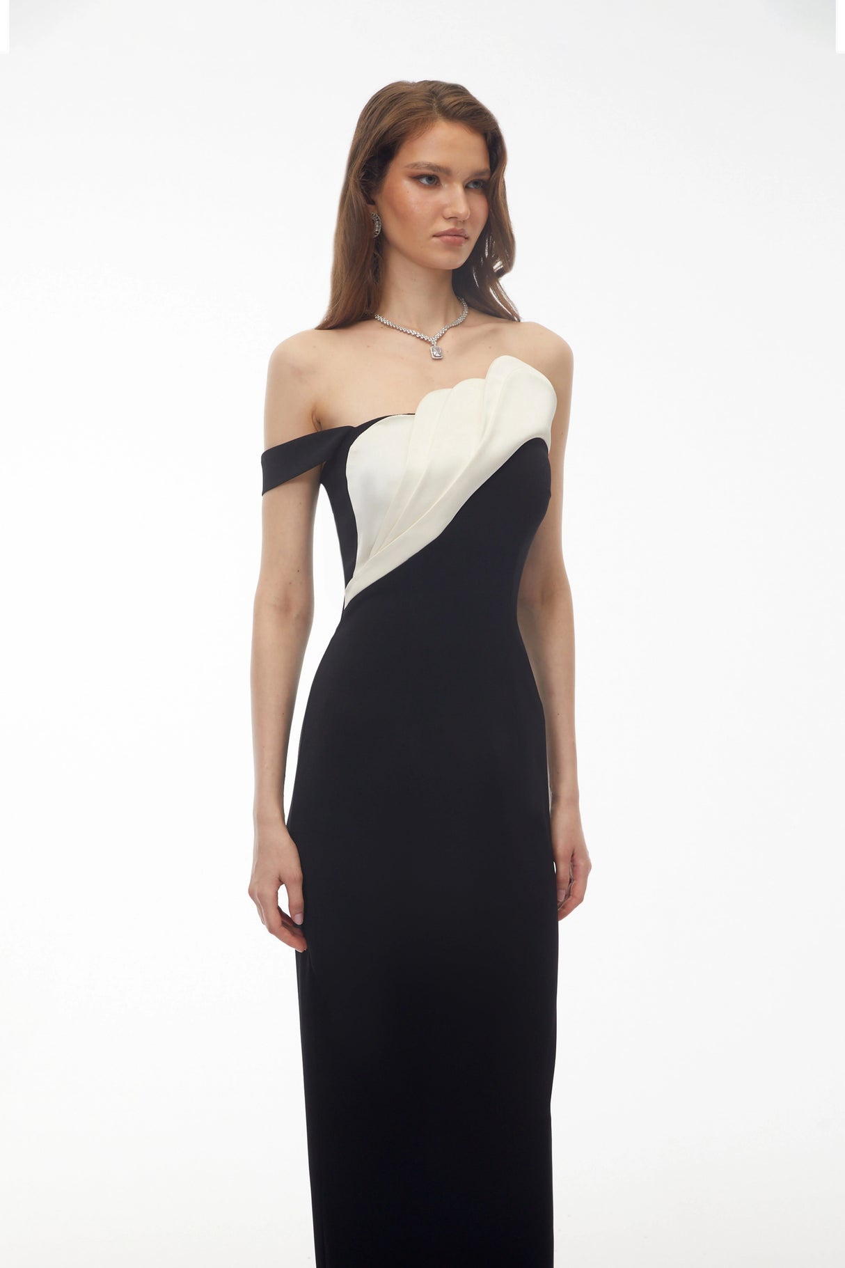 Priscila Black One Shoulder Color Block Maxi Dress